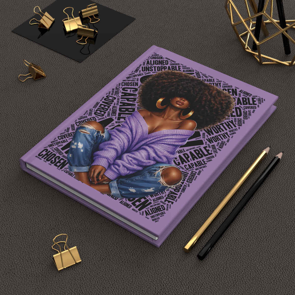 Afro Chic Woman Journal | Hardcover Notebook, Inspirational Word Collage